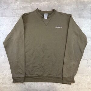 Carhartt Mens Olive Green Crewneck Sweatshirt Logo Workwear Large